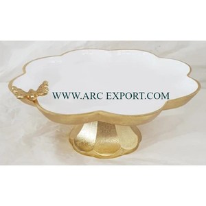 Bol de service de collations en laiton de couleur blanche et or fantaisie avec des poignées plaquées or de conception de feuille Vaisselle Bol de service de nourriture en métal - Product Image 5