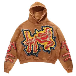 เสื้อมีฮู้ดผ้าคอตตอน100% สำหรับผู้ชายเสื้อมีฮู้ดแบบสวมศีรษะทรงโอเวอร์ไซส์วินเทจขนาดใหญ่ซักกรด - Product Image 3