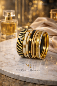 Elegant Ladies <b>Bangle</b> <b>Set</b>– Resin Printed & Gold Tone Metal Stack <b>Bangles</b> Fashion Jewelry Supplier Premium Handmade <b>Bangles</b> <b>Set</b> - Product Image 3