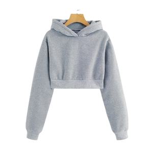 Venta al por mayor logotipo personalizado mujer recortada sudaderas con capucha mujeres algodón Crop Top Sudadera con capucha más vendidos de talla grande diseño OEM - Product Image 1