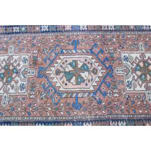 พรมตุรกีโบราณ ขนาด 2.5x10.9 ฟุต พรมสีน้ำเงินน้ำตาลสไตล์โมร็อกโก - Product Image 5