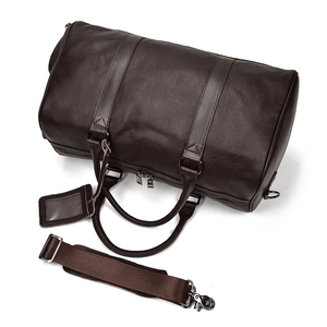 Sac de voyage pliable en cuir véritable, sac de week-end, fermeture à glissière, doublure en polyester, design durable, style vintage - Product Image 5