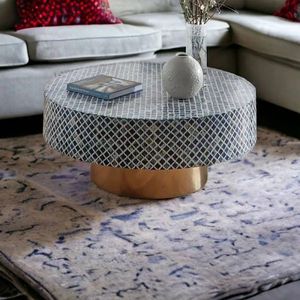 Muebles con incrustaciones de hueso, mesa de centro con incrustaciones de hueso de diseño marroquí de alta demanda con base de latón para el hogar, hotel y restaurante - Product Image 4