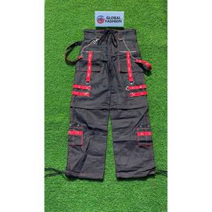 Pantalon convertible à bretelles noires et rouges, style punk rock gothique, 100% coton, pantalon gothique unisexe, 2026 - Product Image 1