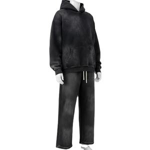 Conjunto de Sudadera con Capucha y Pantalones Deportivos con Efecto Desgastado por el Sol, Personalizado al por Mayor, Estilo Casual con Hombros Caídos, Unisex - Product Image 5