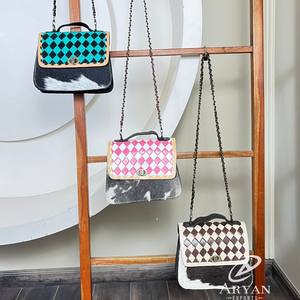 Direct Factory Price New Cowhide Leather Crossbody Sling Bag Checkered Pattern Shoulder Purse with Chain Strap Stylish & Durable - Product Image 1