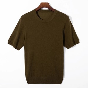 เสื้อสเวตเตอร์ถักแขนสั้นสำหรับผู้ชายเสื้อสเวตเตอร์คอกลมสีทึบระบายอากาศได้ดีใหม่ฤดูร้อน - Product Image 4