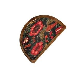 ถาดเสิร์ฟไม้ธรรมชาติพิมพ์ลายดอกไม้จานไม้รูปทรงดวงจันทร์ทำด้วยมือเทคนิคเคลือบสีความต้องการสูง - Product Image 3