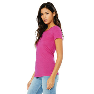 Camiseta de manga corta para mujer, 50% poliéster, 25% Airlume, peinado y anillo, algodón, 25% rayón, 40, 3,8 oz, Berry, Triblend - Product Image 2