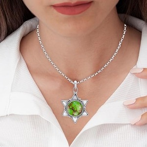 Crochet Forme Vert Turquoise Gemme Rhodium Plaqué Argent Sterling Solitaire Pendentif Fine Jewelry Trendy Unisexe Femmes - Product Image 2