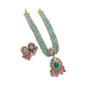 Conjunto de Collar y Aretes de Diseño Chapado en Oro Mate con Piedras Polki, Joyería Nupcial para Bodas y Celebraciones - Product Image 1