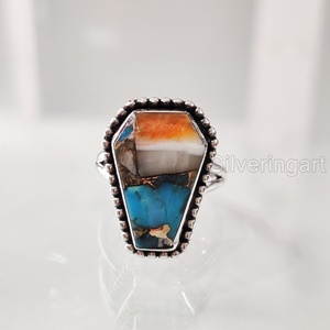 Bague pour femme en argent sterling 925, faite à la main, avec pierre précieuse naturelle Turquoise Cuivre Oyster Coffin, pierre de naissance de décembre, pour anniversaire - Product Image 2