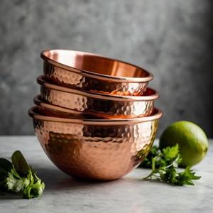 Cuenco de cobre hecho a mano para servir en la cocina tradicional del hogar con elegante acabado antiguo para la exhibición de la Mesa de la cena festiva - Product Image 4