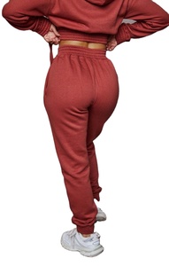 Conjunto de chándal con capucha y pantalones de chándal con dobladillo elástico frontal con cremallera recortada para mujer de 2 piezas personalizadas Rust - Product Image 3