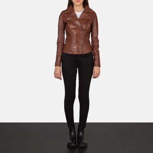 Chaqueta de motorista de piel de oveja personalizada para mujer, cuello vuelto, cremallera, bordado, fabricante, ropa al por mayor para mujer - Product Image 6