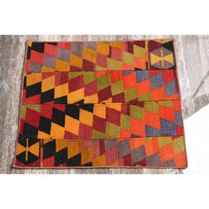 Orange Black Kilim <b>Rug</b> 2.1 X 2.5 ft <b>Boho</b> Style Patchwork Jute <b>Rug</b> Latex Backing Flat Weave Jacquard for Hallway Room Decor - Product Image 3