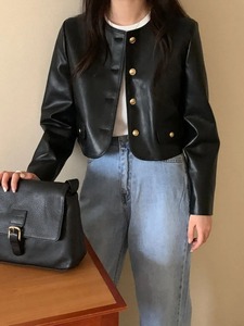 Korean Style Black Jackets Women New Fashion Vintage Single Breasted Leather Jacket Women Streetwear O Neck Short Jackets - Product Image 2