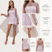 Robe mini en maille transparente à pois pour femme, manches longues, coupe ajustée, superposition décontractée, fabricant OEM ODM