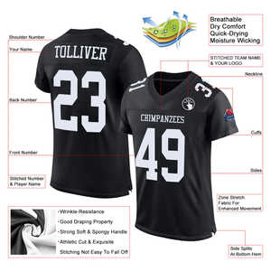 Custom Black <b>Football</b> Jersey Team Name and Any Player Name and Number in Bold <b>White</b> Lettering on Front and Back - Product Image 2
