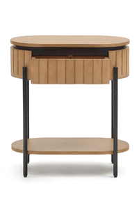 Table de chevet en bois de manguier avec 1 tiroir, finition naturelle et métal 55x65 cm - Product Image 4