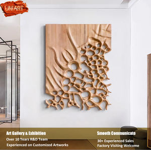 ديكور منزلي حديث، لوحة فنية جدارية تجريدية مصنوعة يدوياً بوسائط متعددة، لوحة نحت على الخشب، صور جدارية ثلاثية الأبعاد - Product Image 5