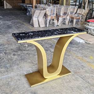 Modern Wabi-Sabi <b>Console</b> Table 120x30x85cm Marble Stone Top Iron Legs Mirrored Feature for Villa Living Room Bedroom Hotel Use - Product Image 5