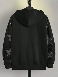 Vente en gros 100% coton polaire à manches longues sweat à capuche zippé tout strass personnalisé votre propre logo lettre automne col à capuche solide - Product Image 5