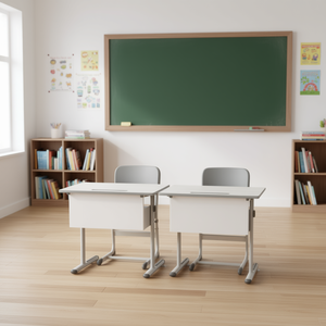 Top Quality Double Student <b>Desk</b> Chair Set Werzalit Top Metal Frame for School Export - Product Image 3