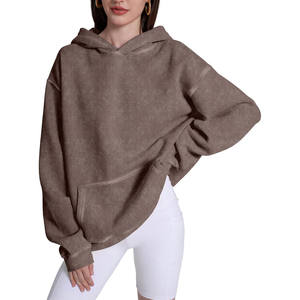 Sudaderas con capucha de lavado ácido para mujer, Color azul, 280 GSM, logotipo personalizado bordado, ropa informal transpirable, sudaderas con capucha de lavado ácido de Terry francés para mujer - Product Image 2