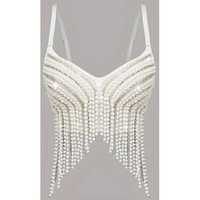 Soutien-gorge blanc de haute qualité le plus vendu avec des perles de perles Ensemble de bikini de performance de scène élégant et sexy