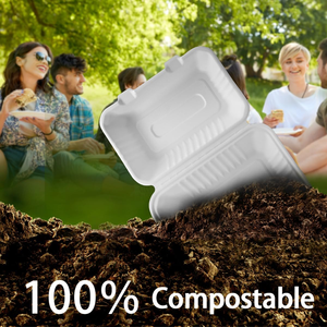 Boîtes alimentaires à clapet robustes en bagasse compostable avec couvercles – Contenants jetables pour repas à emporter - Product Image 5