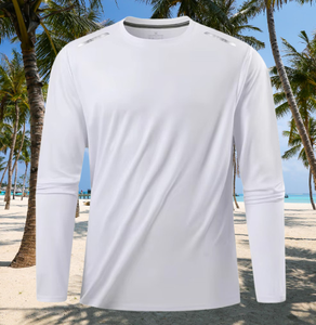 Polyester/coton à manches longues hommes col rond respirant blanc T-Shirt été mode Base chemise imprimé Logo broderie - Product Image 5