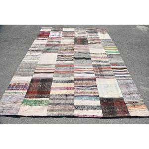 Tapis Vintage Turc Beige Style Rustique 5.5 X 7.6ft Classique Rectangle Laine Matériau Latex Abstrait pour Salon Couloir - Product Image 1