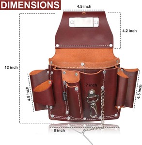 Hot Selling Heavy Duty Grain <b>Leather</b> Electrician <b>Tool</b> Pouch | 9-Pocket Belt Holster Tape Clip 3.6" Tunnel Loop OEM Customizable - Product Image 5