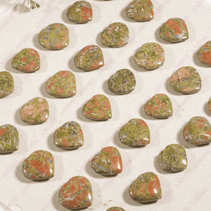 Superbe Qualité, Couleur Marron, Unakite Naturelle Guérisseuse, Mini Cœurs Gonflés Amour & Religion, 1 pouce, Prix de Gros - Product Image 3