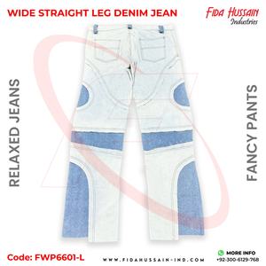 Jean de mezclilla de pierna recta relajada y ancha personalizada con patchwork 100% algodón en pantalón de mezclilla de moda elegante de gran tamaño - Product Image 2