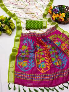 Tela suave y lisa a la moda para mujer, estampado Digital, color precioso, pallu, trabajo, Sari de longitud larga con pieza de blusa en contraste - Product Image 4