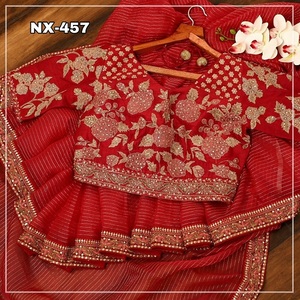 Bollywood Designer di cotone pesante Moti di seta tradizionale etnico Saree con camicetta festa nuziale matrimonio abbigliamento etnico per le donne <span class=keywords><strong>ragazze</strong></span> - Product Image 3