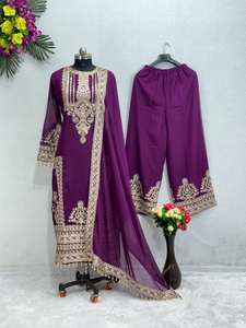 Nouveau costume Salwar pakistanais en fausse georgette à la mode avec broderie riche pour la fête vêtements ethniques Flair traditionnel - Product Image 3