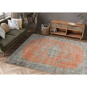 Alfombra Estampada Vintage Turca con Medallón Floral Naranja, Alfombra Delgada No Tejida, Fácil de Limpiar, para Oficina - Product Image 2