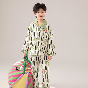 Cómodo conjunto de pijama de algodón de 2 piezas con botones apropiado para la edad para niños y adolescentes, niños y niñas - Product Image 2