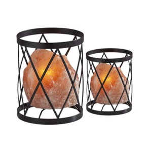 Lampe naturelle au sel de l'Himalaya en forme de cylindre de première classe avec cage en fer poli personnalisée Sian Enterprises Natural Crafts - Product Image 5