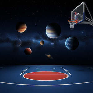 T-Shirt Giocatore di Basket Astronauta con Temi Spaziali e Astronomici per Scopi Promozionali - Product Image 3