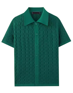 Suéter de Punto Personalizado para Hombre, Camiseta Polo de Algodón con Jacquard, Top Vintage de Manga Corta con Patrón, Suéter de Punto de Verano - Product Image 1