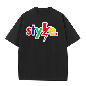 Camisetas de manga corta de gran tamaño con lavado ácido para hombre, ropa de verano de algodón 100% con bordado de chenilla - Product Image 5