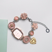 Montre-bracelet à quartz rétro unique personnalisée pour femme, or rose, émail floral, cristal, chaîne réglable, cadran analogique, bijou élégant
