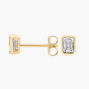 Art Deco Bezel Set <b>Emerald</b> Cut Lab Grown Diamond <b>Stud</b> Earrings 0.75 Ct Lab Grown Diamond In 14K Solid Gold Bridal Wedding Engage - Product Image 2