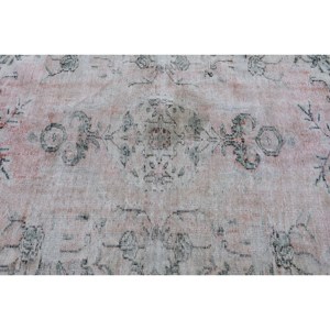 Alfombra clásica de lana de retazos Rosa verde 5,8X7,8 pies estilo Tabriz turco hecho a mano para sala de estar patrón de rayas rectangulares látex - Product Image 5