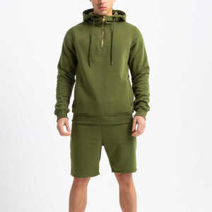 2025 nouveaux hommes respirant coupe régulière 100% coton solide à capuche et short ensemble deux pièces manches complètes avec capuche pour l'été - Product Image 1