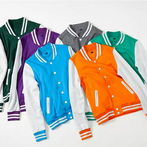 เสื้อแจ็กเก็ตเบสบอลเลตเทอร์แมนสำหรับผู้ชายย้อมสีล้วนแนวสตรีทคอตั้งแขนโพลีเอสเตอร์ด้านหน้า - Product Image 4